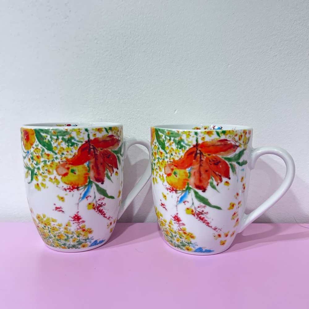 Fitz and Floyd Garden Delight Multicoloured Ceramic Floral Mugs Set of 2
